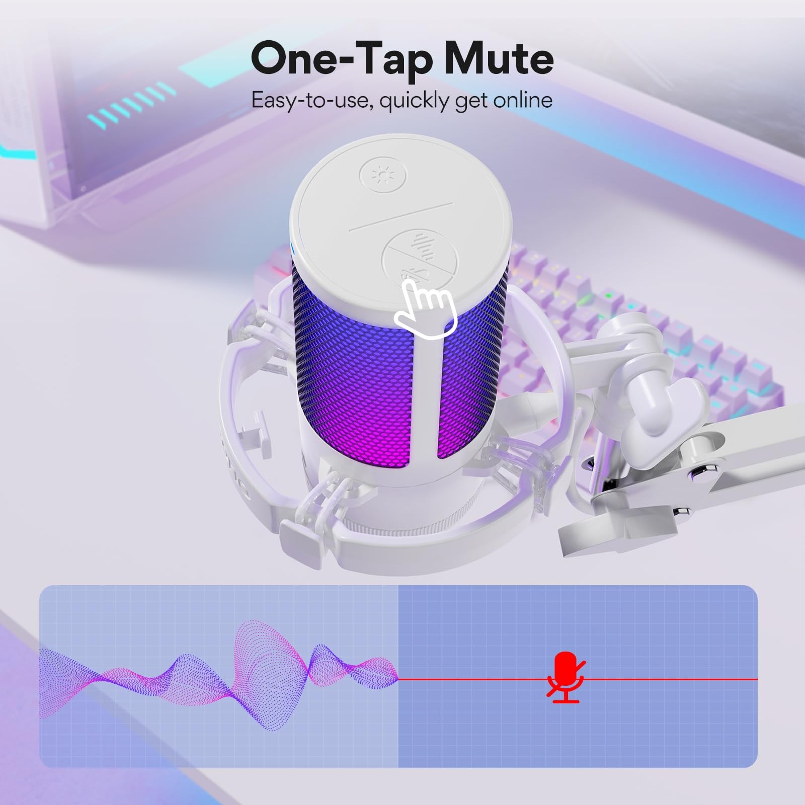 USB Gaming Microphone with Noise Cancellation, Computer PC Mic with Boom Arm,...