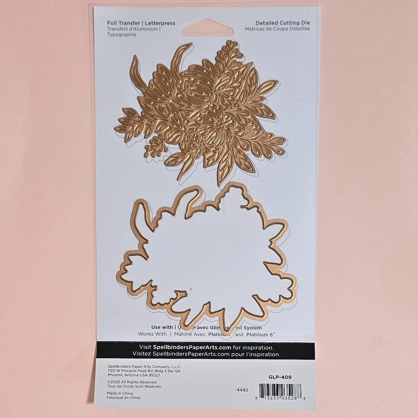 Spellbinders Hexi-Gem Blooms Hot Foil Plate & Die Set GLP-409 w/Storage Envelope