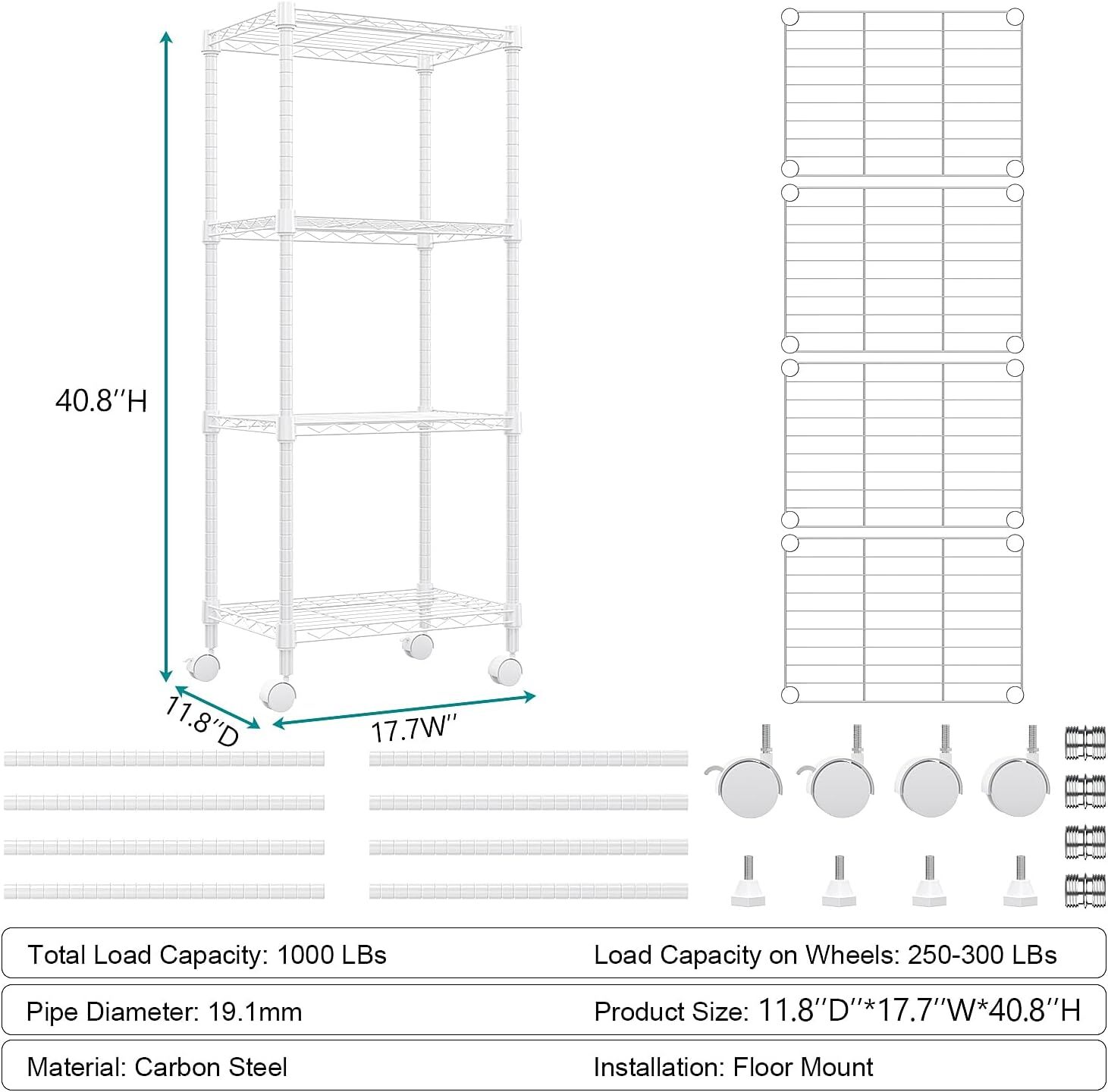 4 Tier Stackable Storage Kitchen Wire Shelves Steel Organizer Pantry Garage Rack
