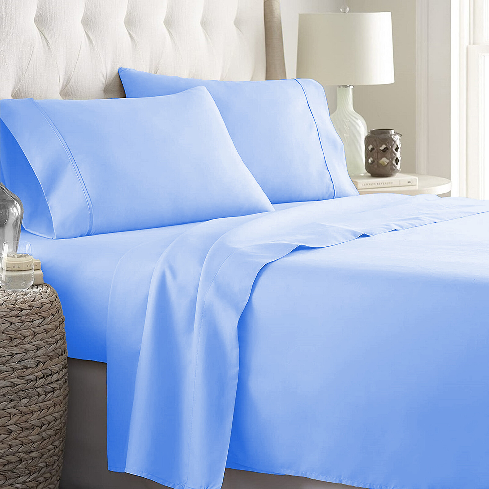 Extra Deep Pocket Bed Sheets Egyptian Cotton Sky Blue Solid Select Item