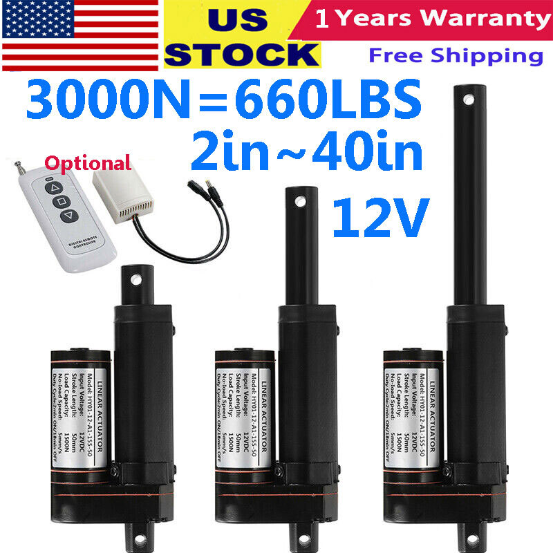 3000N 12V Linear Actuator Heavy Duty Long Stroke 6inch 40inch 2"~40" Waterproof