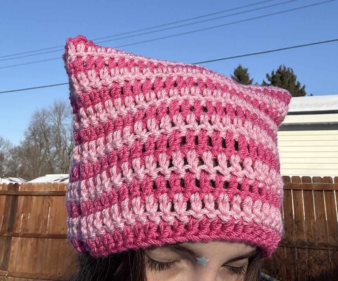 Handmade Crochet Cat Beanie - Light & Dark Pink