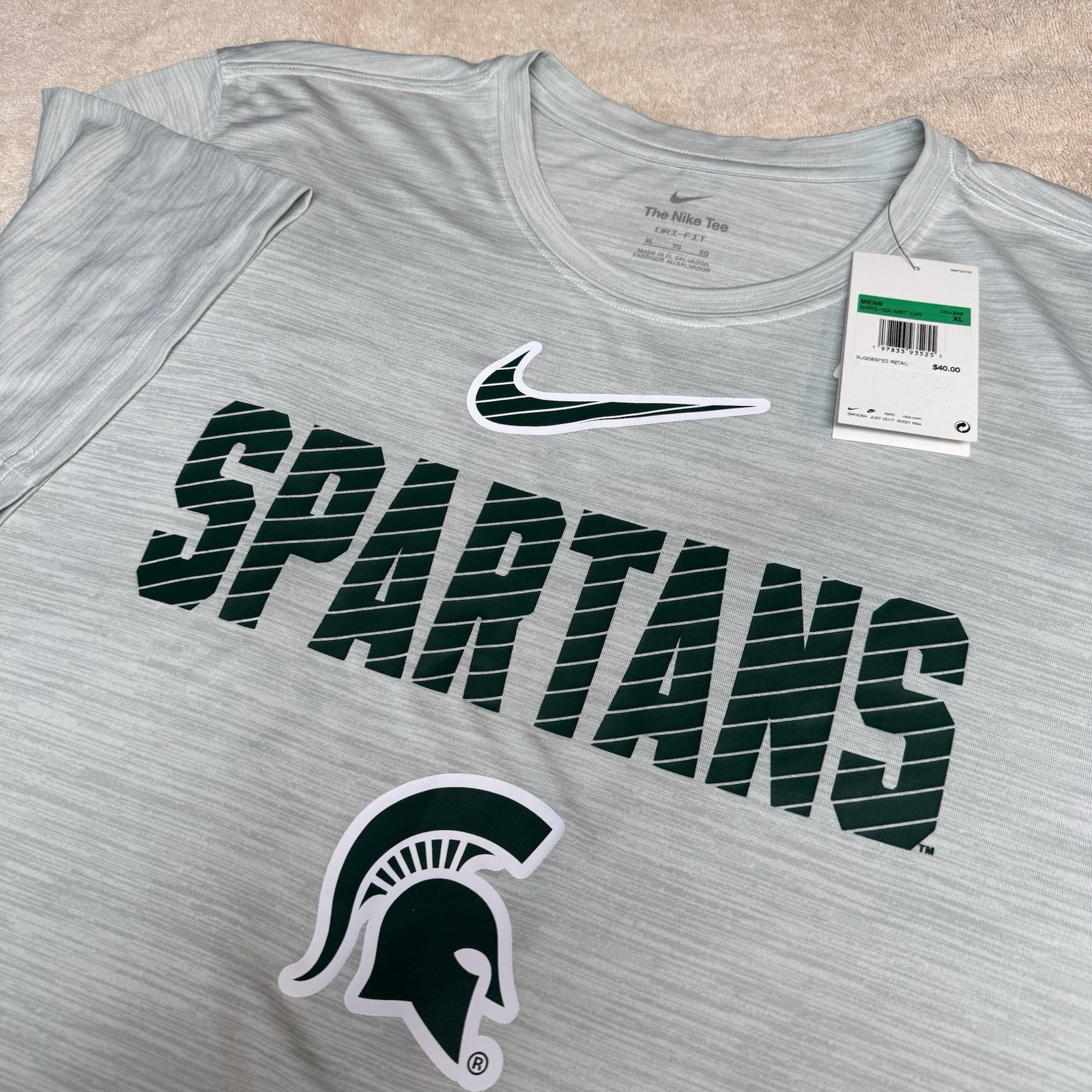 Michigan State Spartans Nike Dri-Fit Velocity Slant Men’s T-Shirt XL Gray NEW
