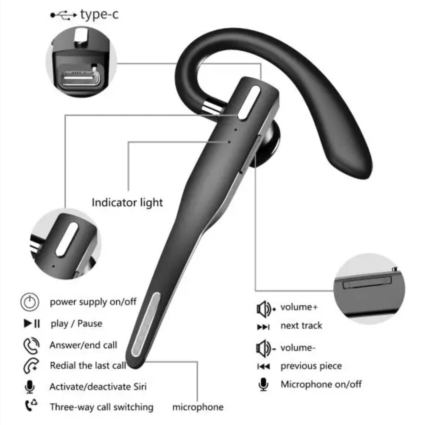 Bluetooth 5.0 Earpiece Wireless Headset Noise Cancelling Earbuds Driving Trucker