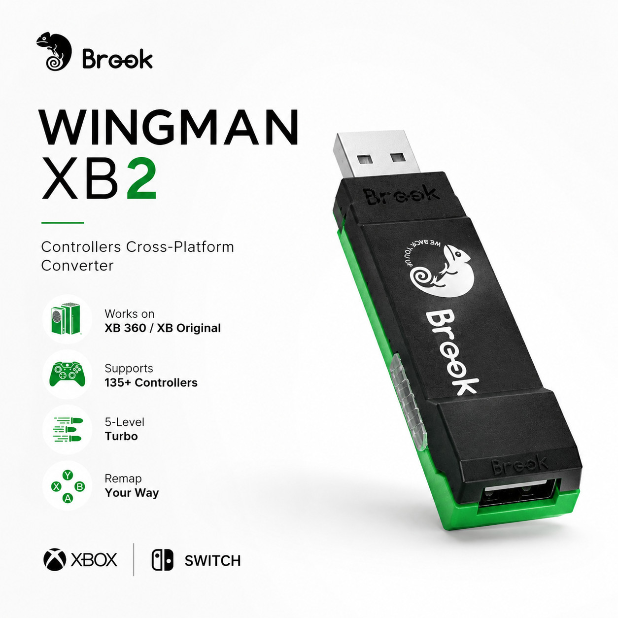 Brook Wingman XB2 Adapter Use PS5 Switch Pro Controllers on Xbox 360 Original PC