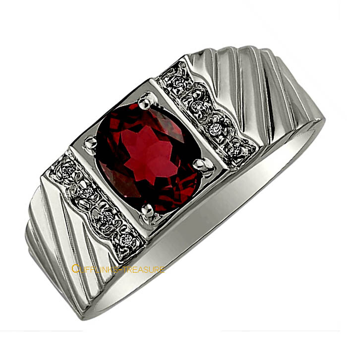 Natural Garnet & CZ Gemstones with 925 Sterling Silver Ring for Men's #7878