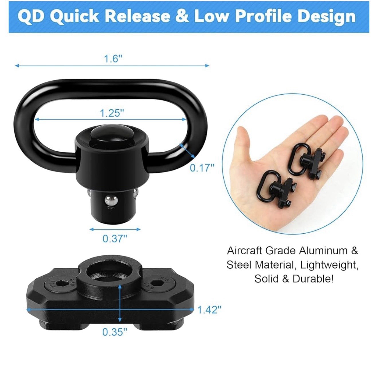 4-pack M-LOK MLOK Quick Release Sling Mount Push Button QD Sling Swivel 360 Rota