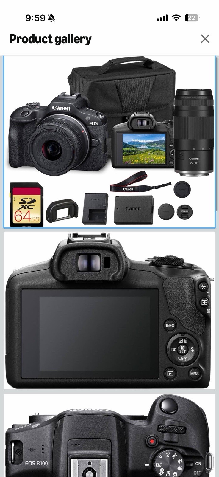 Canon EOS R100 Mirrorless Camera Double Lens Kit, RF-S 18-45mm and RF 75-2100mm