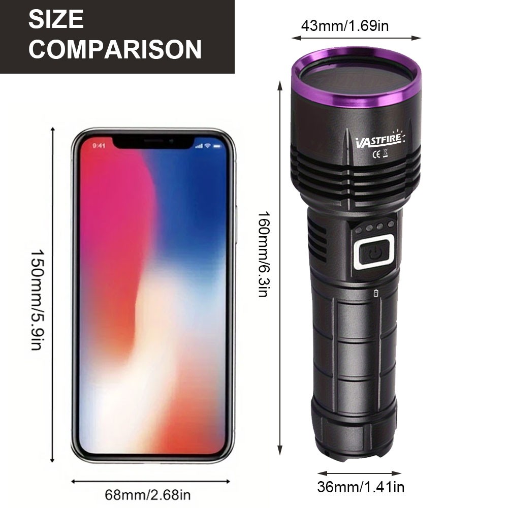 365nm UV Light Work LED Flashlight urine scorpion Detector Torch USB Charging