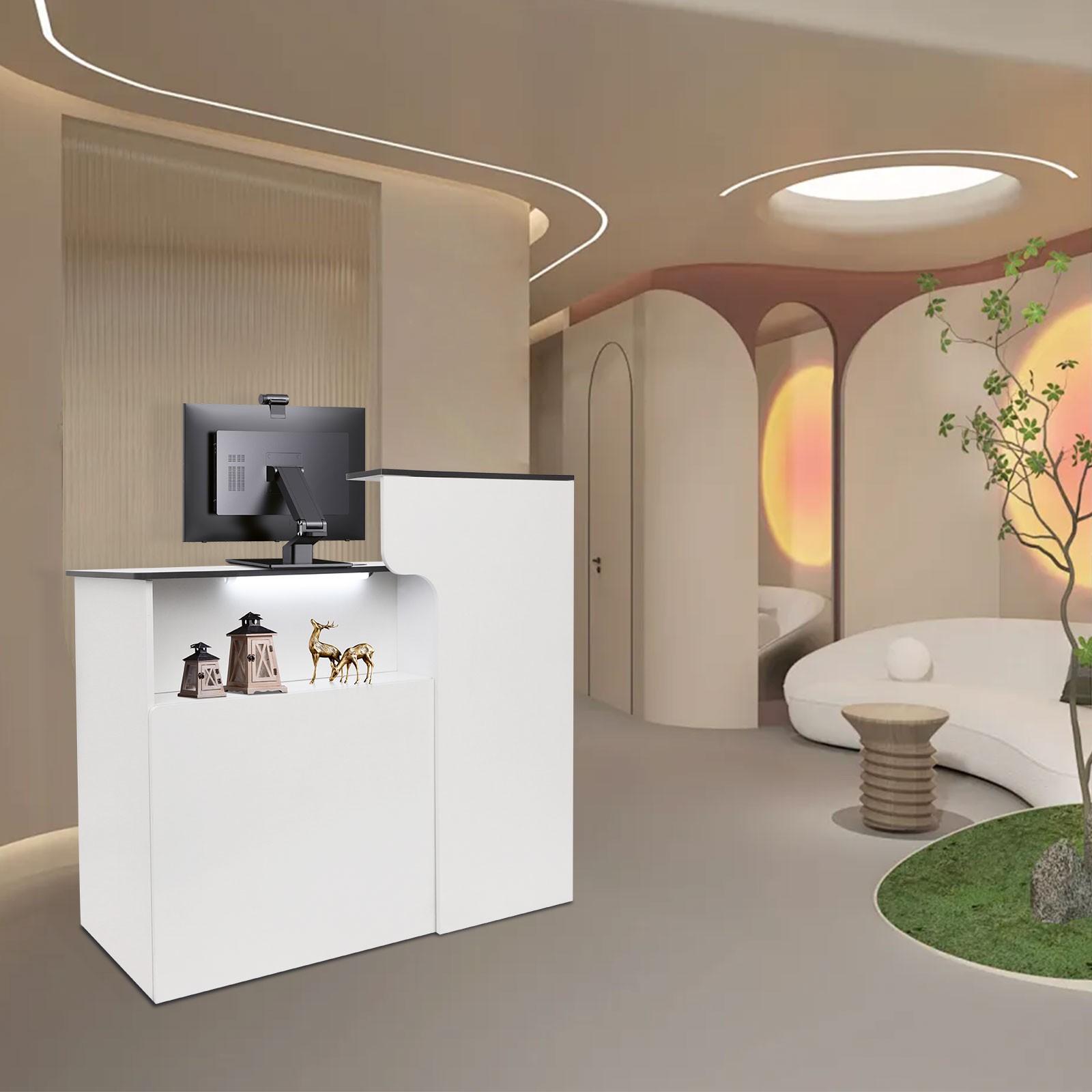 Front Desk Reception Counter for Checkout, Reception Counter W/a Lockable Drawer