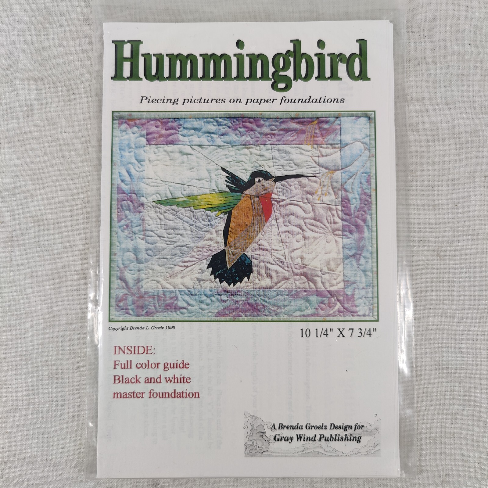 Hummingbird Bird Animal Nature Quilt Pattern Template Brenda Groelz 10" x 8"