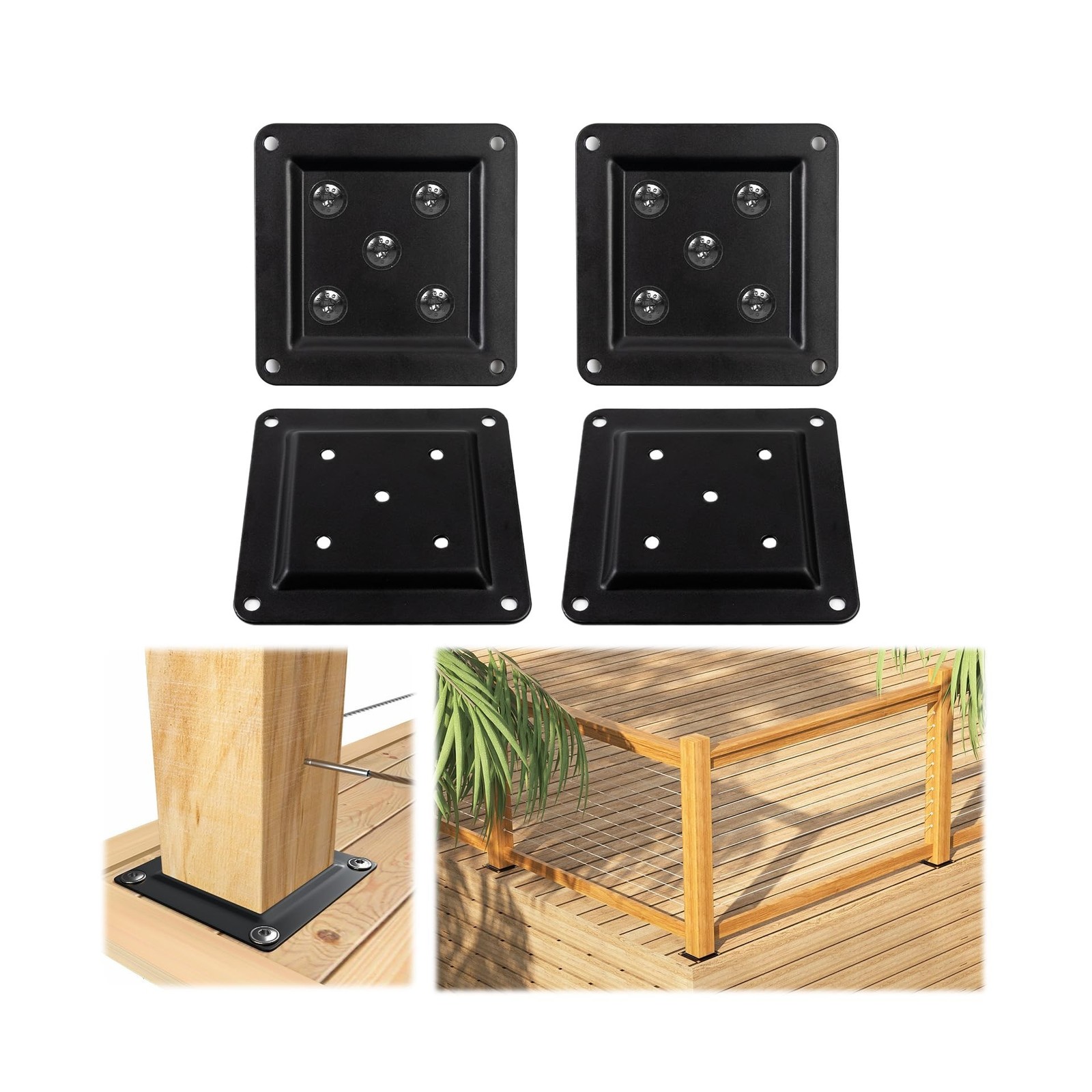 Muzata 4Pack 3.5"x3.5" Carbon Steel Wood Post Plate Connector W... FAST USA SHIP
