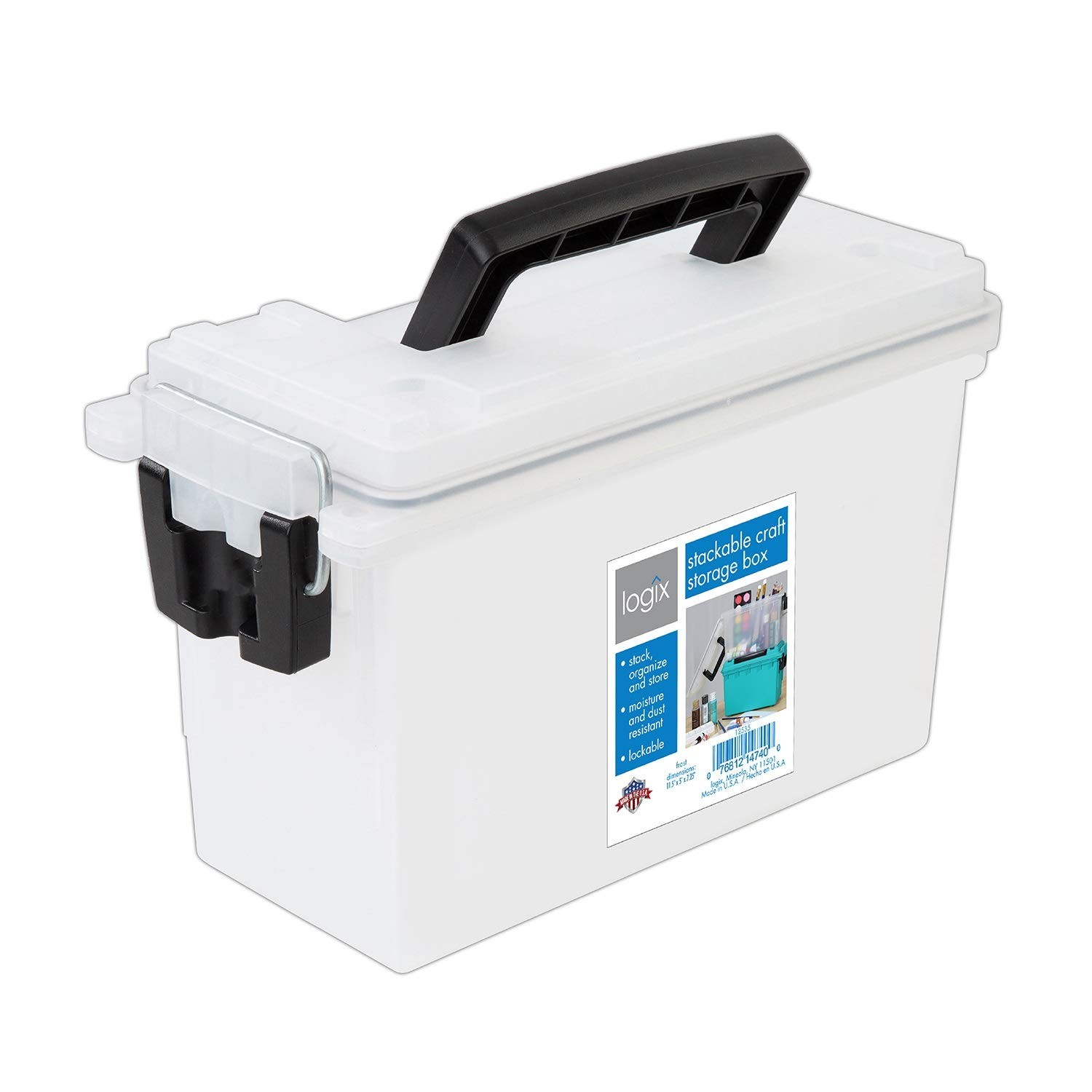 Logix Stackable Craft Storage Box with Handle, Locking Art Supply Frost, Teal