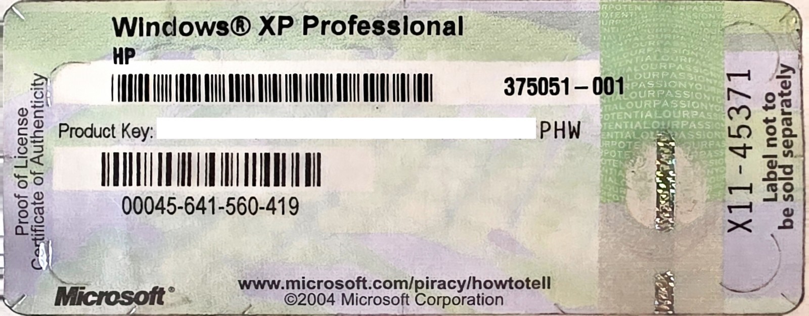 HP Compaq Windows XP Professional SP2 Service Pack 2 NEW w/ Product Code - PHW