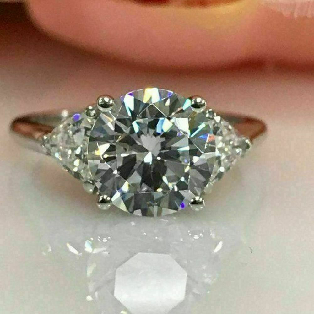 Round Cut 3.75Ct Diamond White Gold Finish Engagement Ring Simulated in Size 9.5