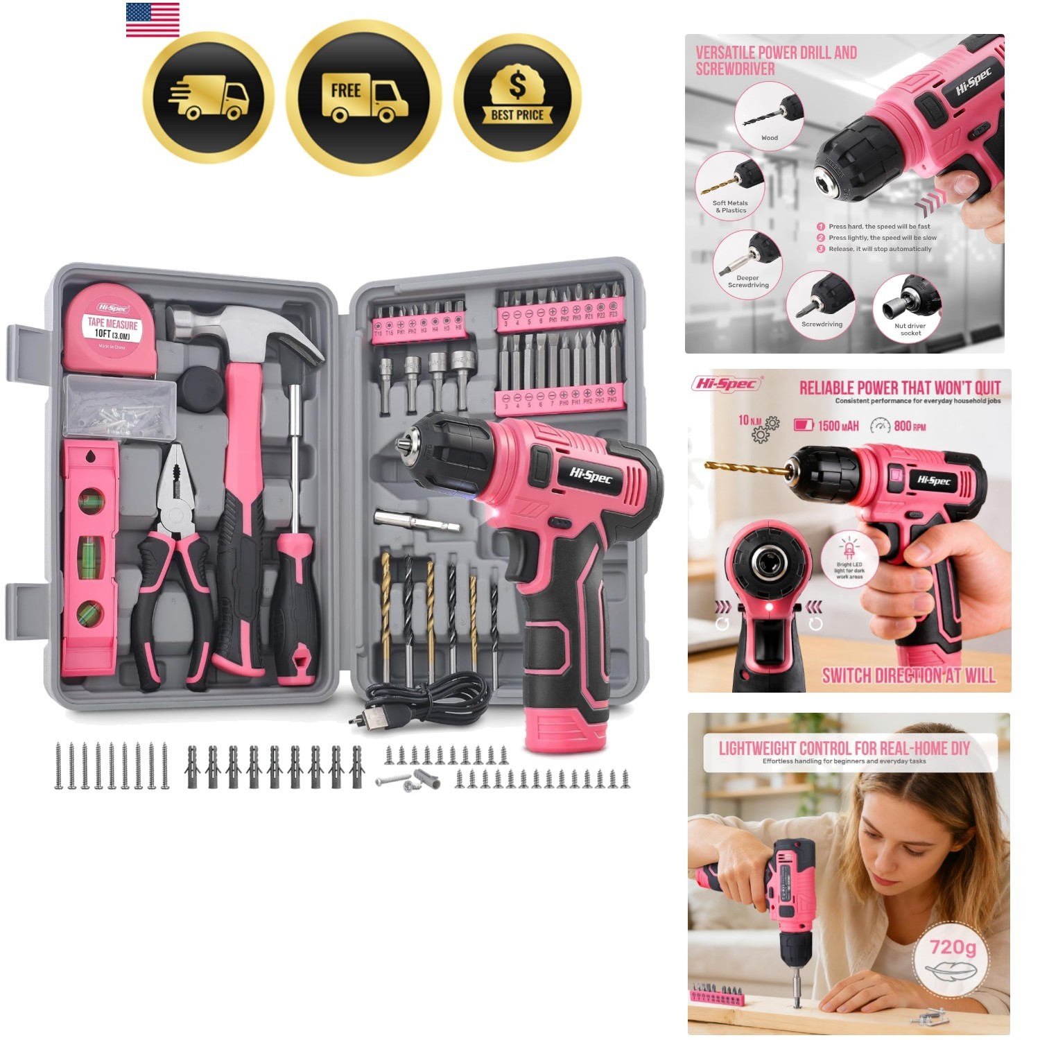 8V Cordless Drill Set & Tool Kit for Women – Ladies Complete Rechargeable Ele...