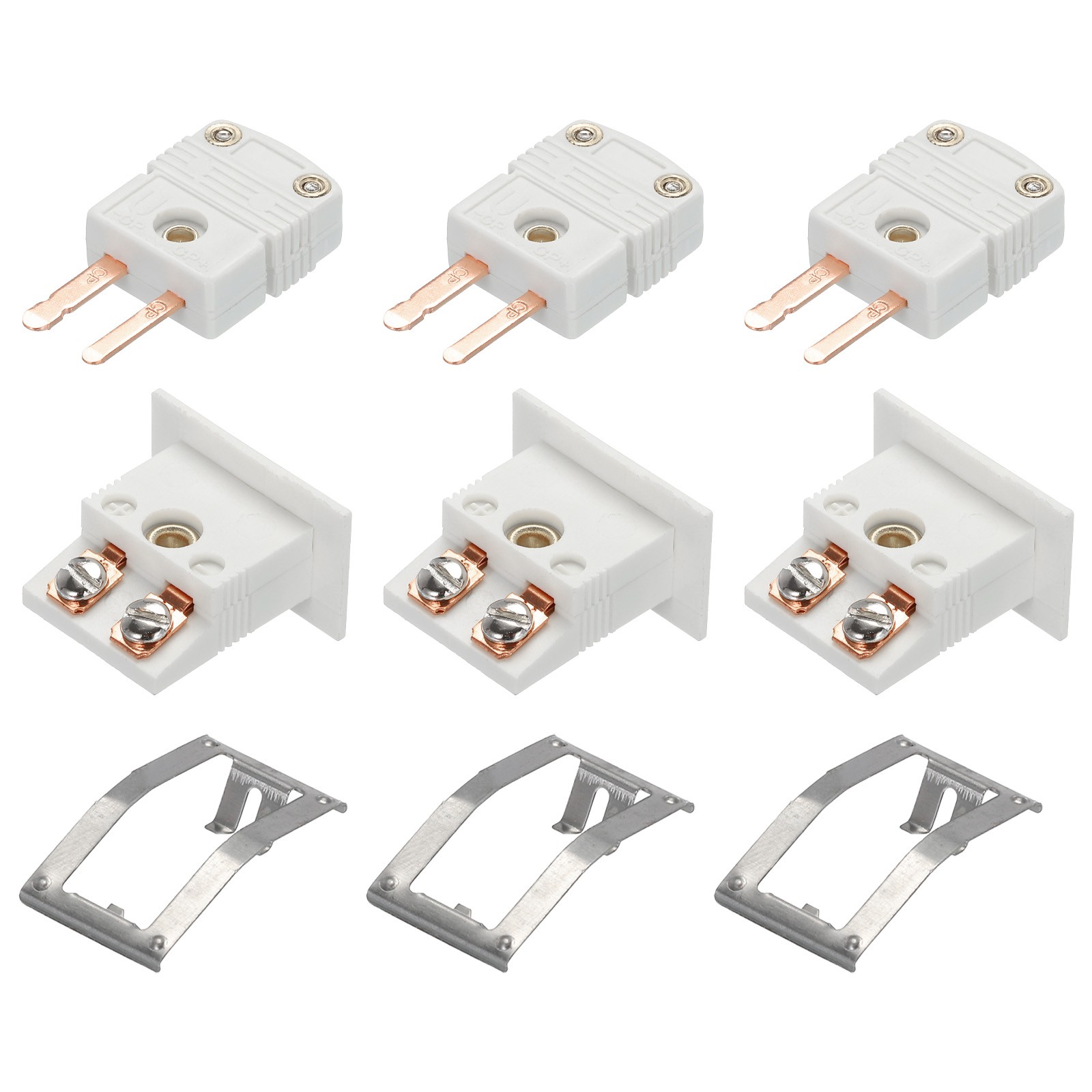 U Type Thermocouple Connectors Male Plug with Panel Mount Socket White 2 Set