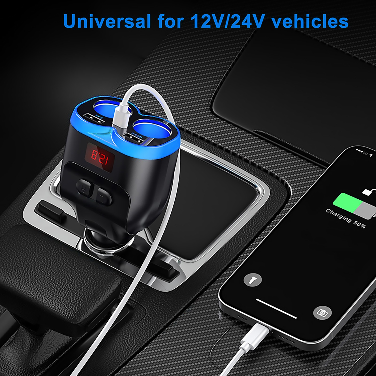 12V Dual USB Charger Power Adapter Car LCD Cigarette Lighter Socket Splitter