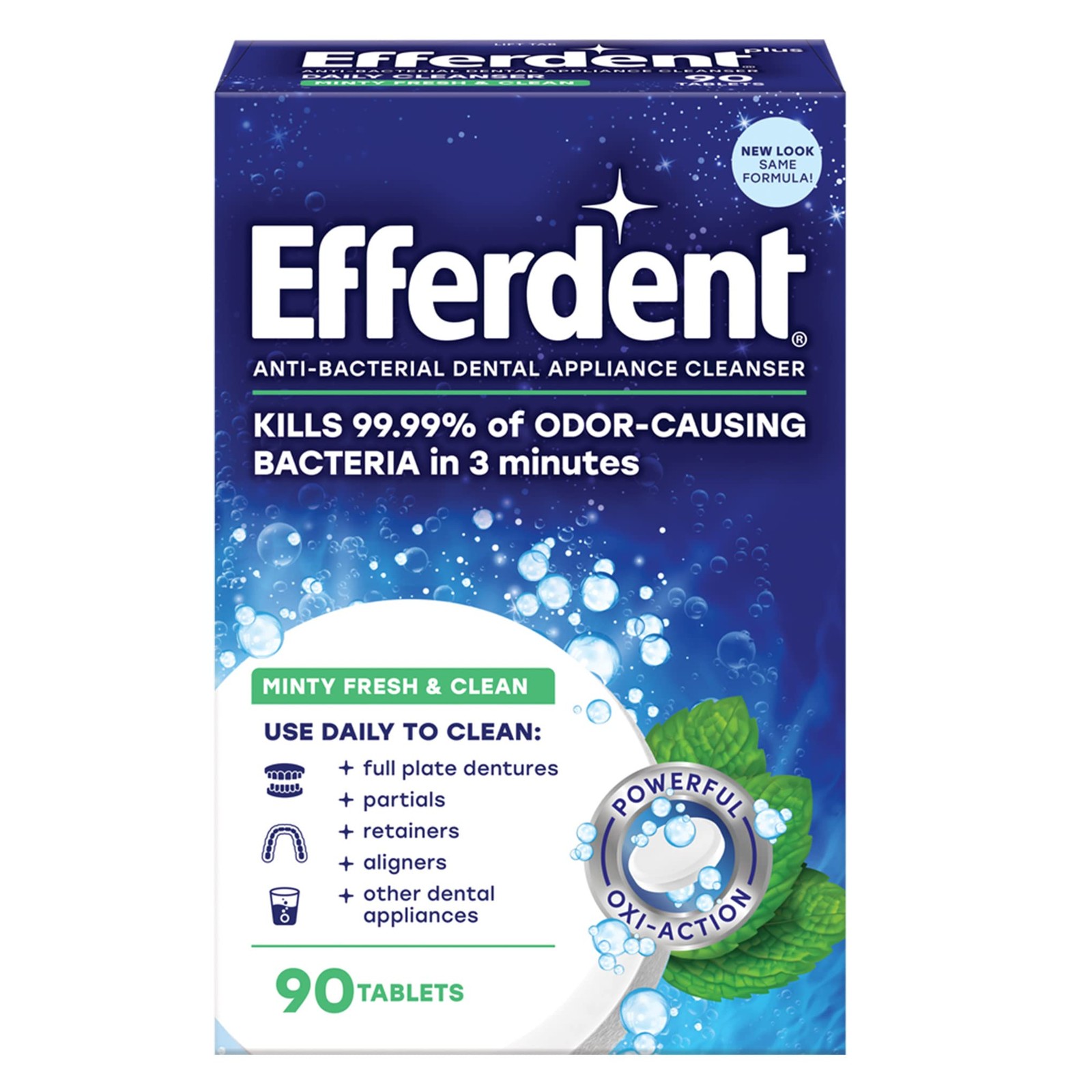 Efferdent Denture Cleaner Minty Fresh & Clean, Retainer Cleaning Table