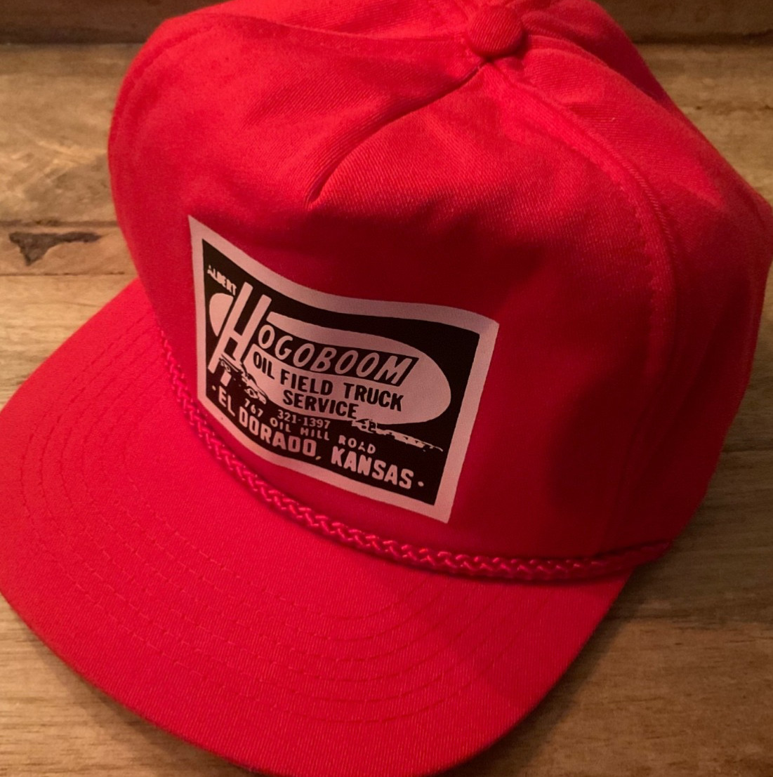 VINTAGE SAN SUN FAUX FUR EAR FLAP BRIM HAT HOGOBOOM TRUCKING ( ADULT OS ) RED