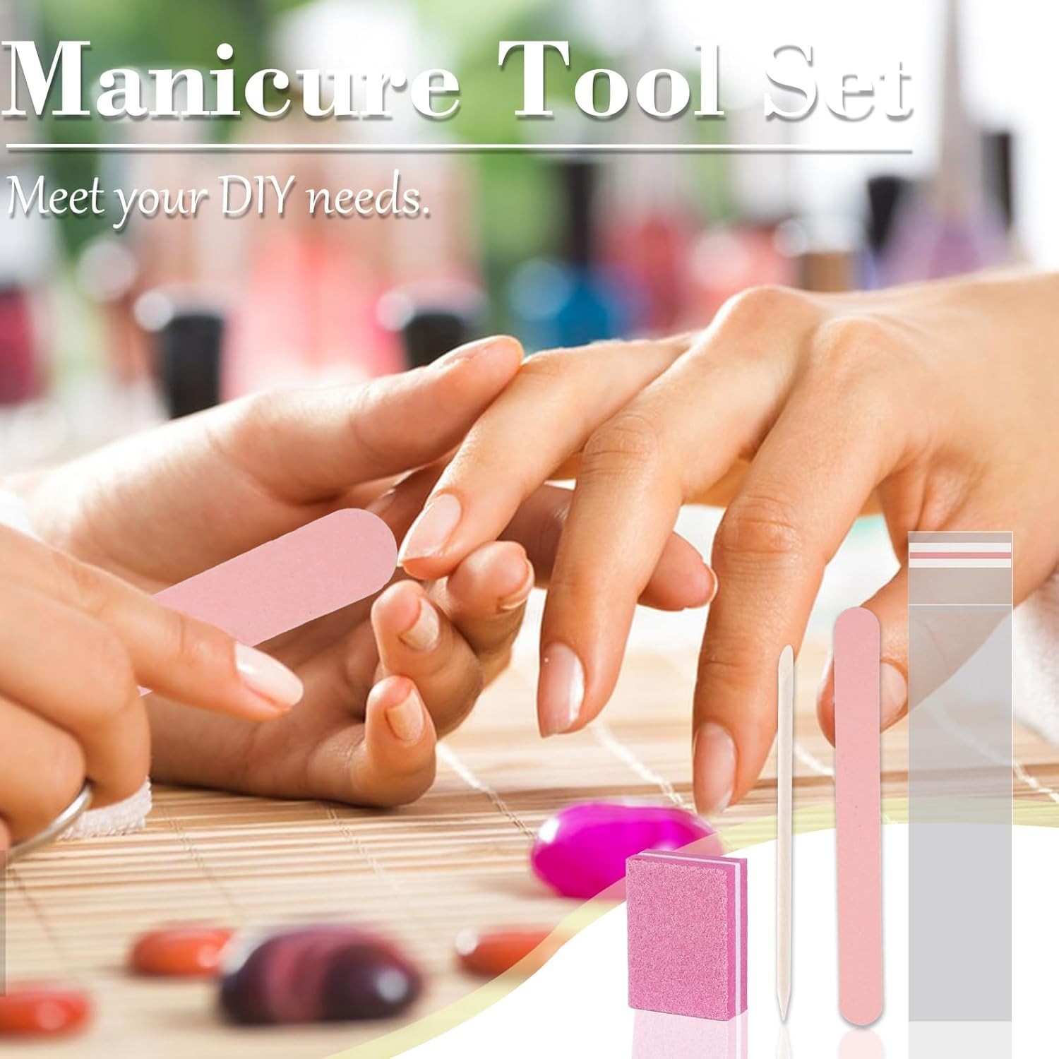 Disposable Manicure Kit - 50pc Set, Includes Mini Nail Buffer, Nail File, Woo...