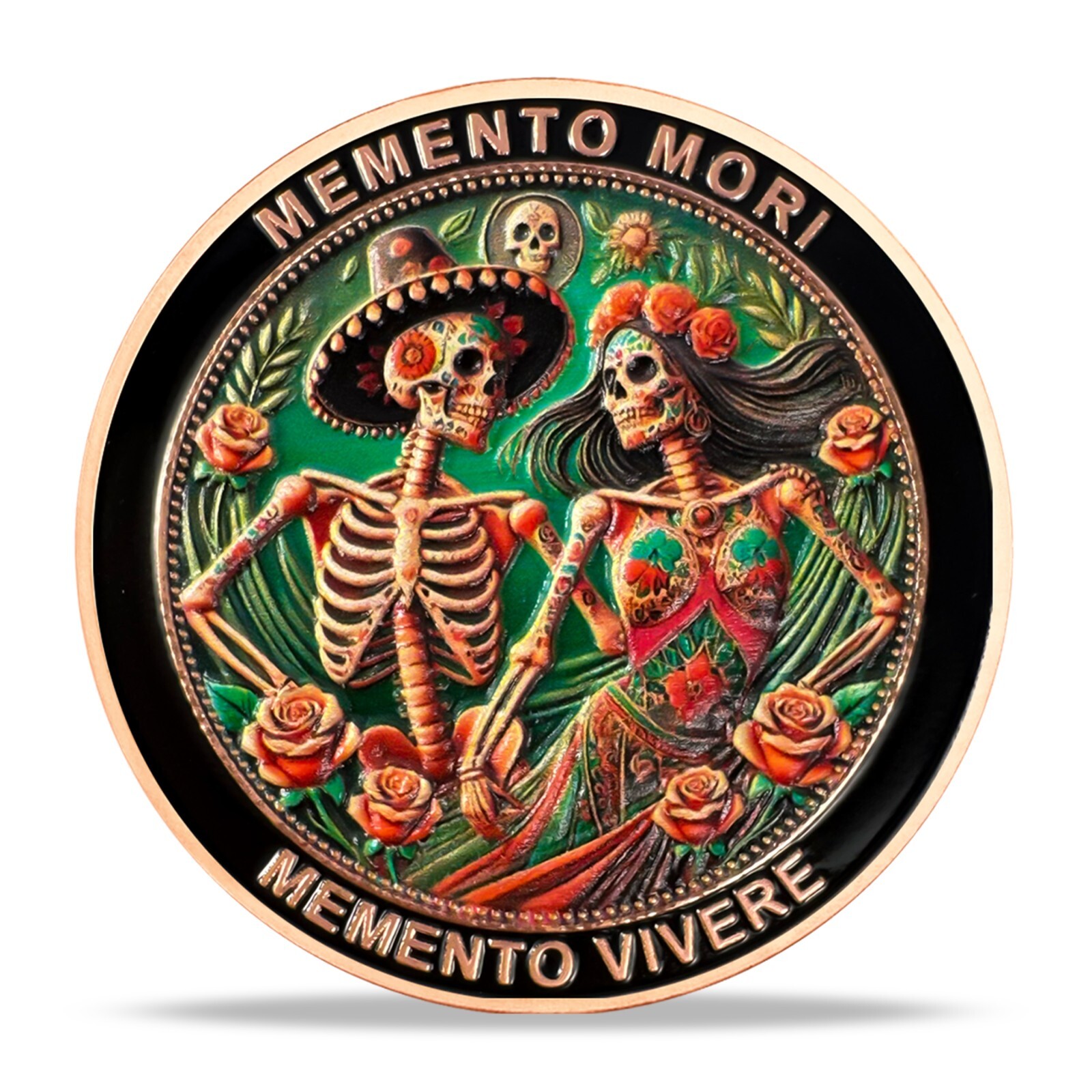 "Day of the Dead" Skull Death Memento Mori Coin Stoic Challenge Coin Copper Coin