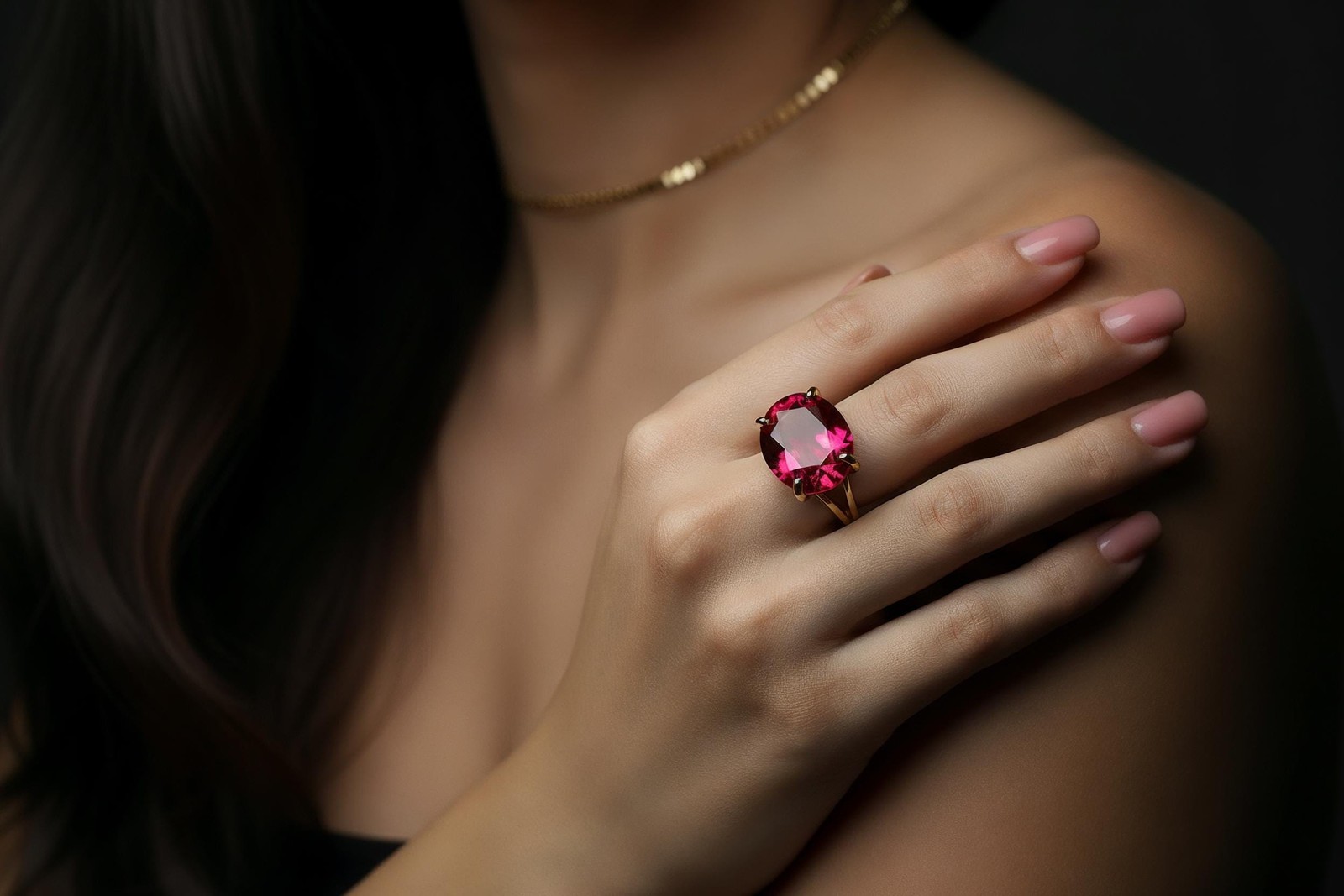 Pink Tourmaline Ring Anemone Jewelry Gold Filled Oval Cut Statement