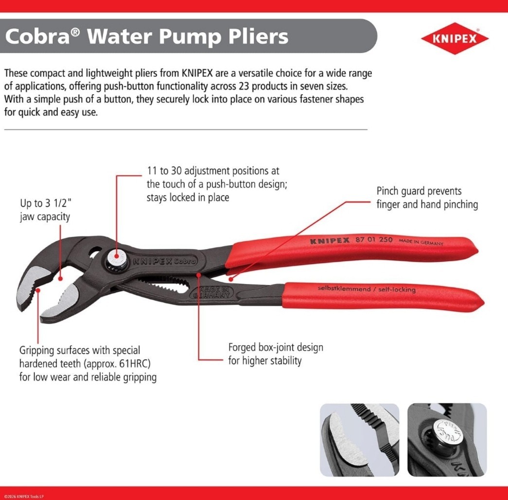 KNIPEX Tools 87 01 250 Cobra Water Pump Pliers,10-Inch