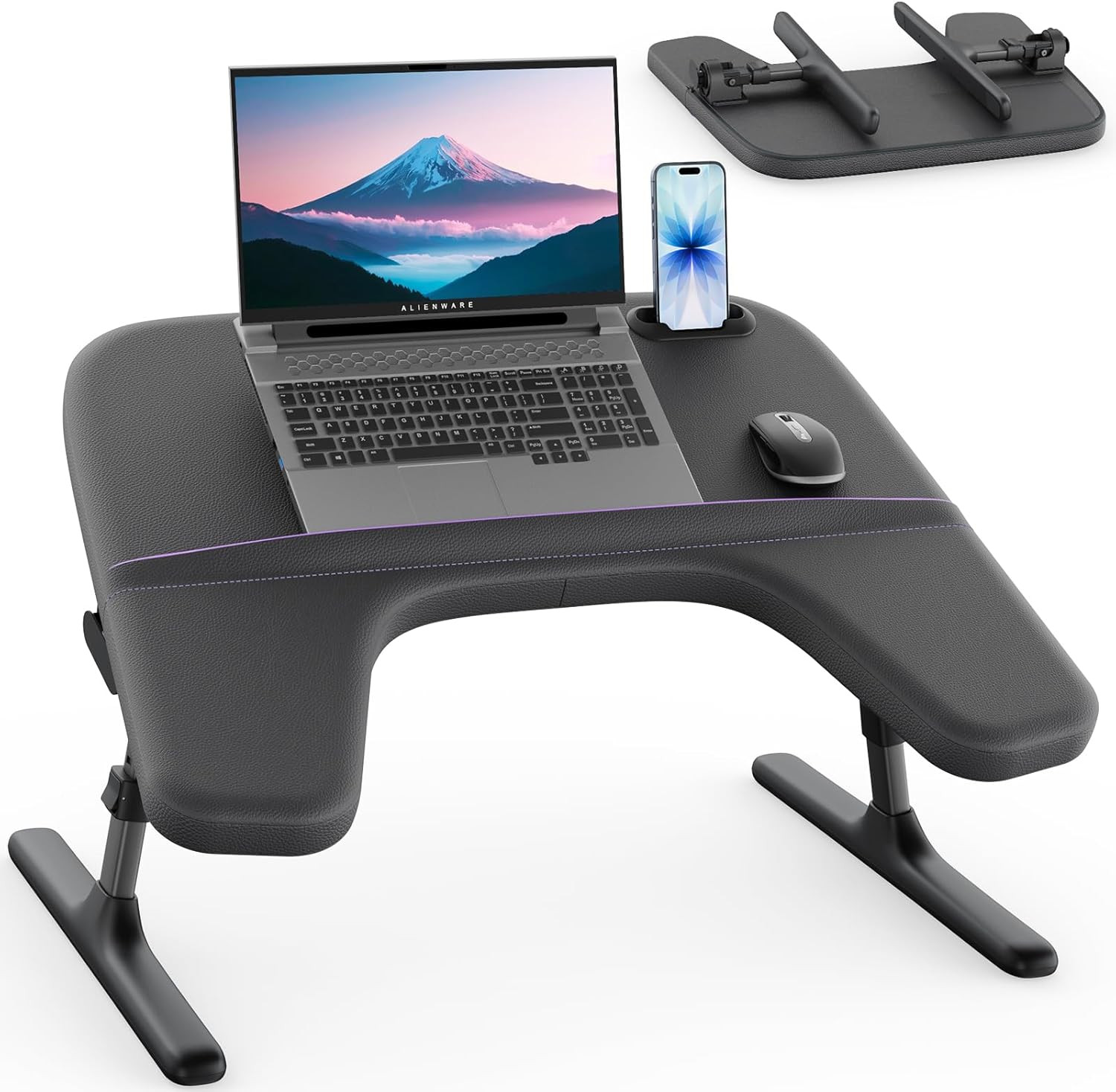 Adjustable Laptop Lap Desk for Bed & Couch with Soft Armrest - Black