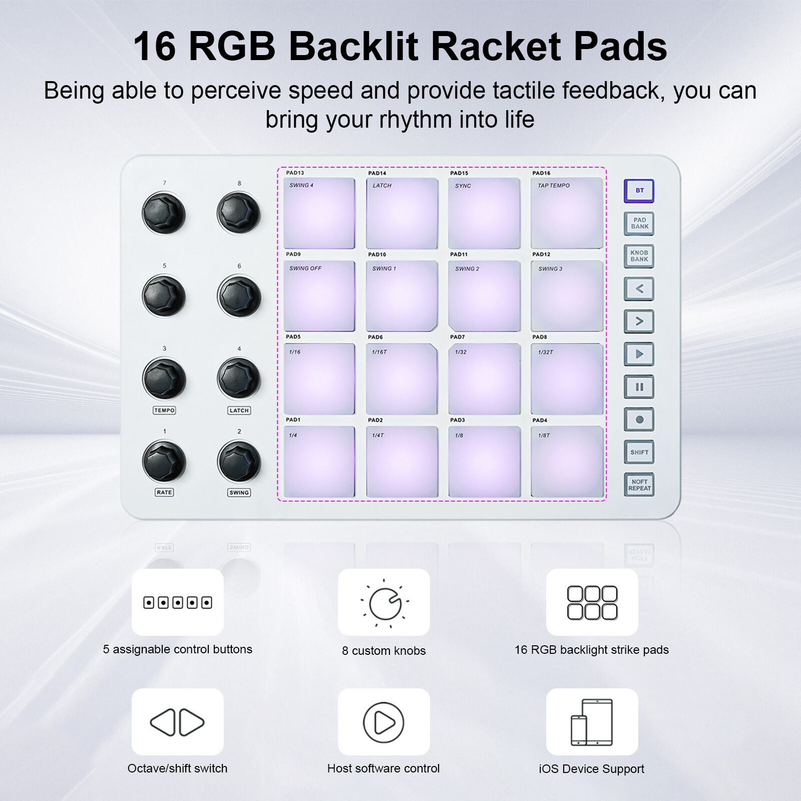 MIDI Controller Strike Pad 16 RGB Backlit Beat Pads 8 Assignable Knobs H7P3