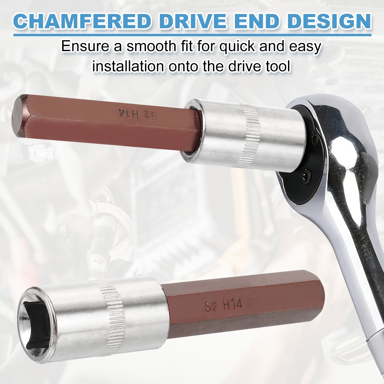 2Pcs Hex Bit Socket H14 1/2" Drive 4" Length S2 Steel Long Bit CR-V Socket