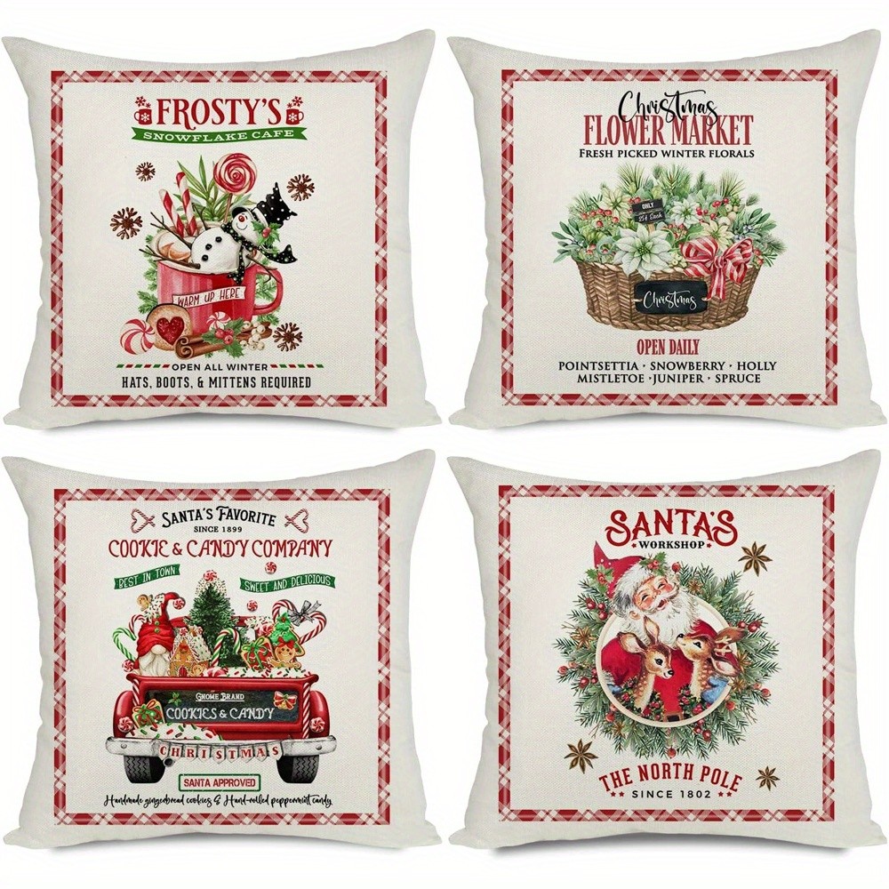 Cafe Flower Market Cookie Santa Workshop Design Square Cushion Cover Set