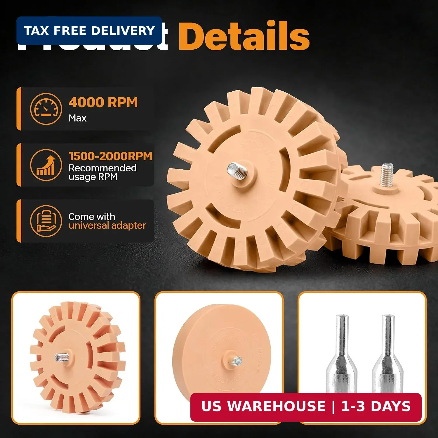 Decal Eraser Wheel Kit, 3 Rubber Removal Wheels with Scraper Drill Adapter for S