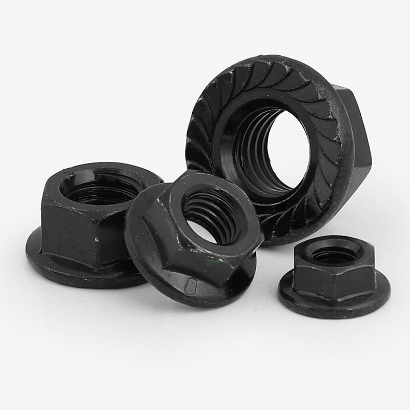 Black Zinc Hex Flange Nut Hexagon Serrated Nuts MetricM2 M3 M4 M5 M6 M8 M10 M12
