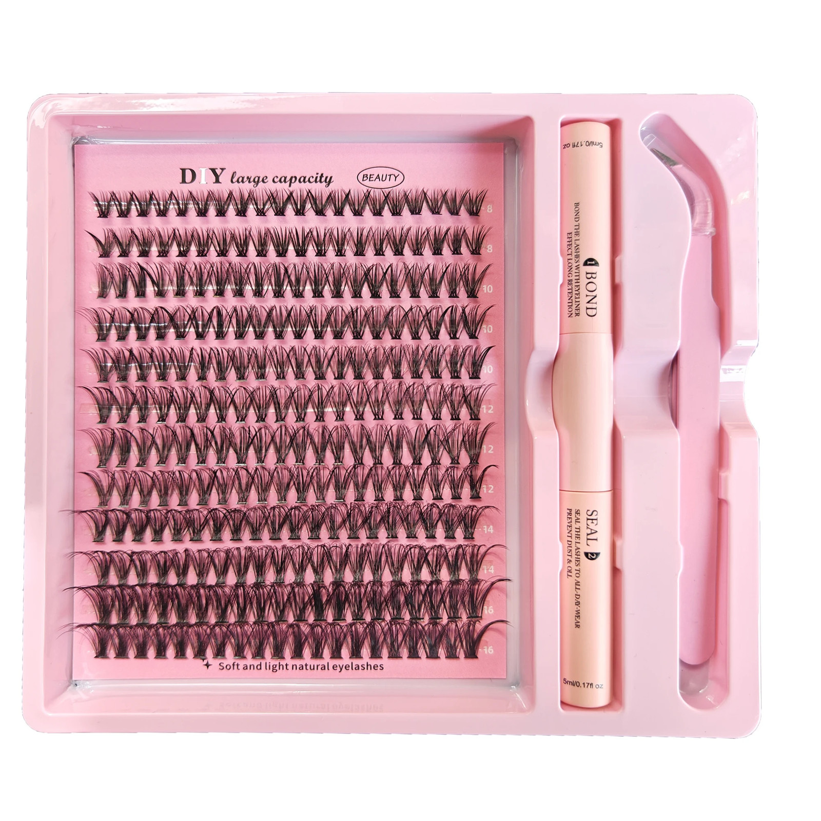 DIY Lash Cluster Kit 8-16mm Bond Seal Tweezers Individual Extensions Set
