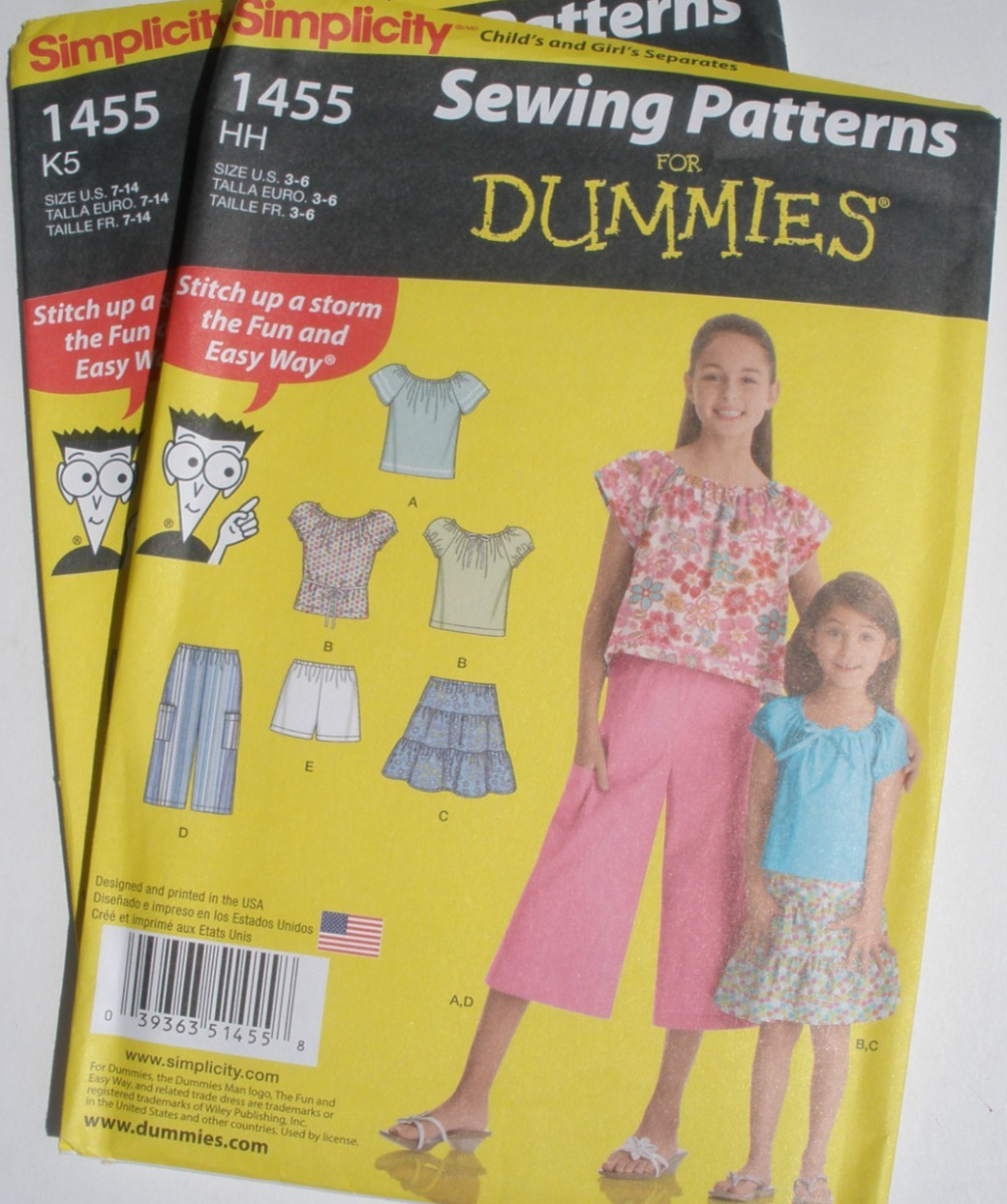 Simplicity Sewing Pattern 1455 Childs & Girls Top Skirt Pants 3-6  or 7-14 Uncut