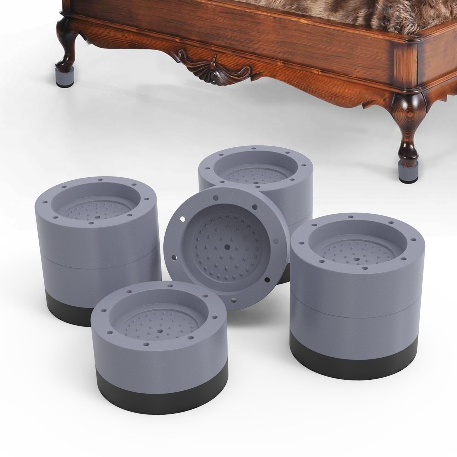 Round Furniture Bed Risers Adjustable 1 or 2 inch Desk Legs Frame Support