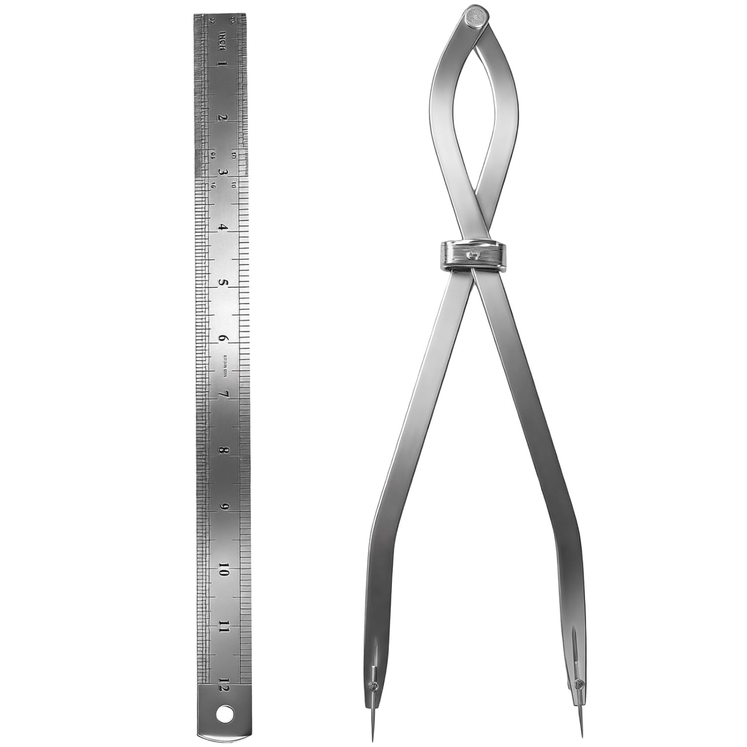 Radius Divider Tool 20" in with Bonus 12" Stainless Steel Ruler, Heavy Duty Wing