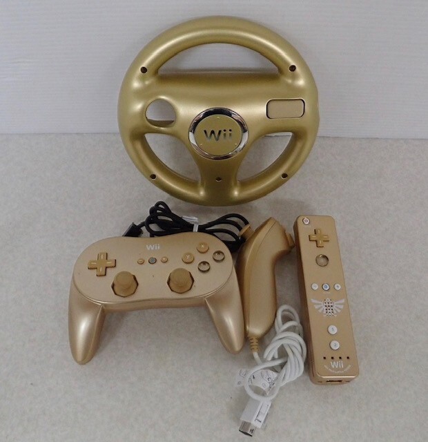 Club Nintendo Wii Zelda Golden Remote Classic Controller Nunchuck Handle Gold