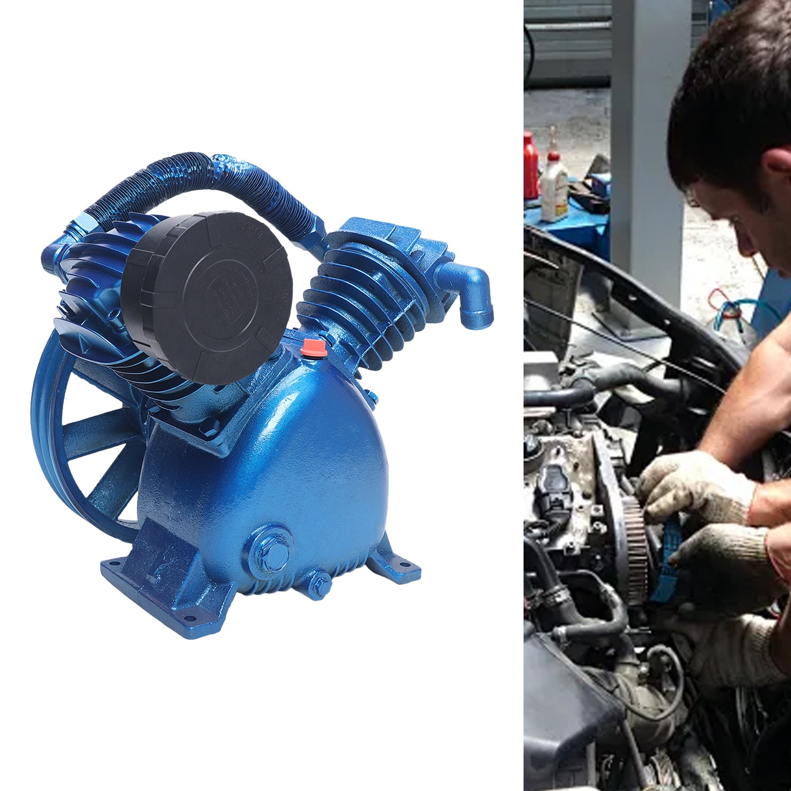 175psi 5HP 4KW V Style 2-Cylinder Air Compressor Pump Motor Double Head 2-Stage