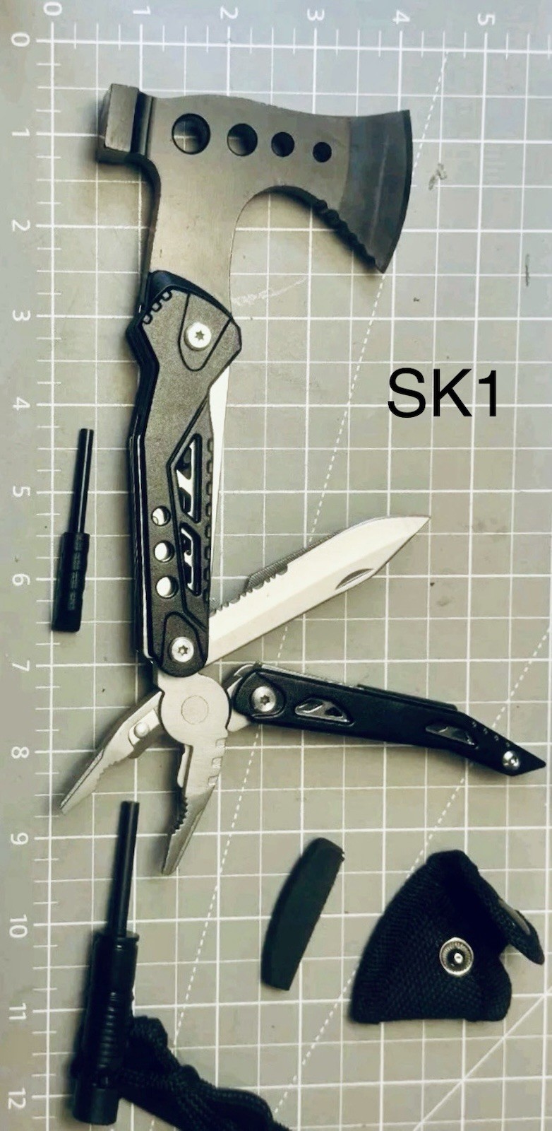 Survival Multi Tool Axe Hammer Pliers Camping Emergency Kit Sheath Fire Starter