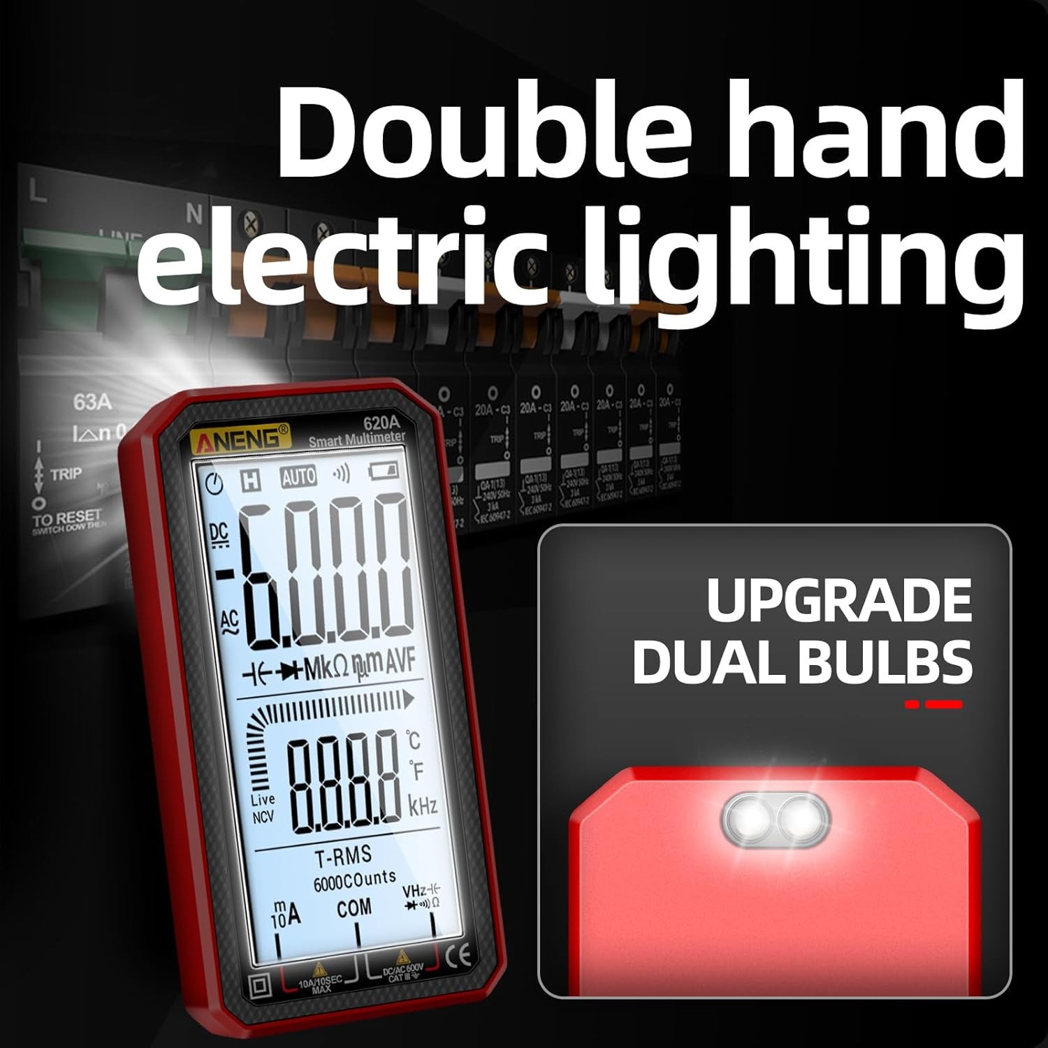 Digital Multimeter, Voltmeter Smart Electrical Tester 6000 Counts with LCD, Meas