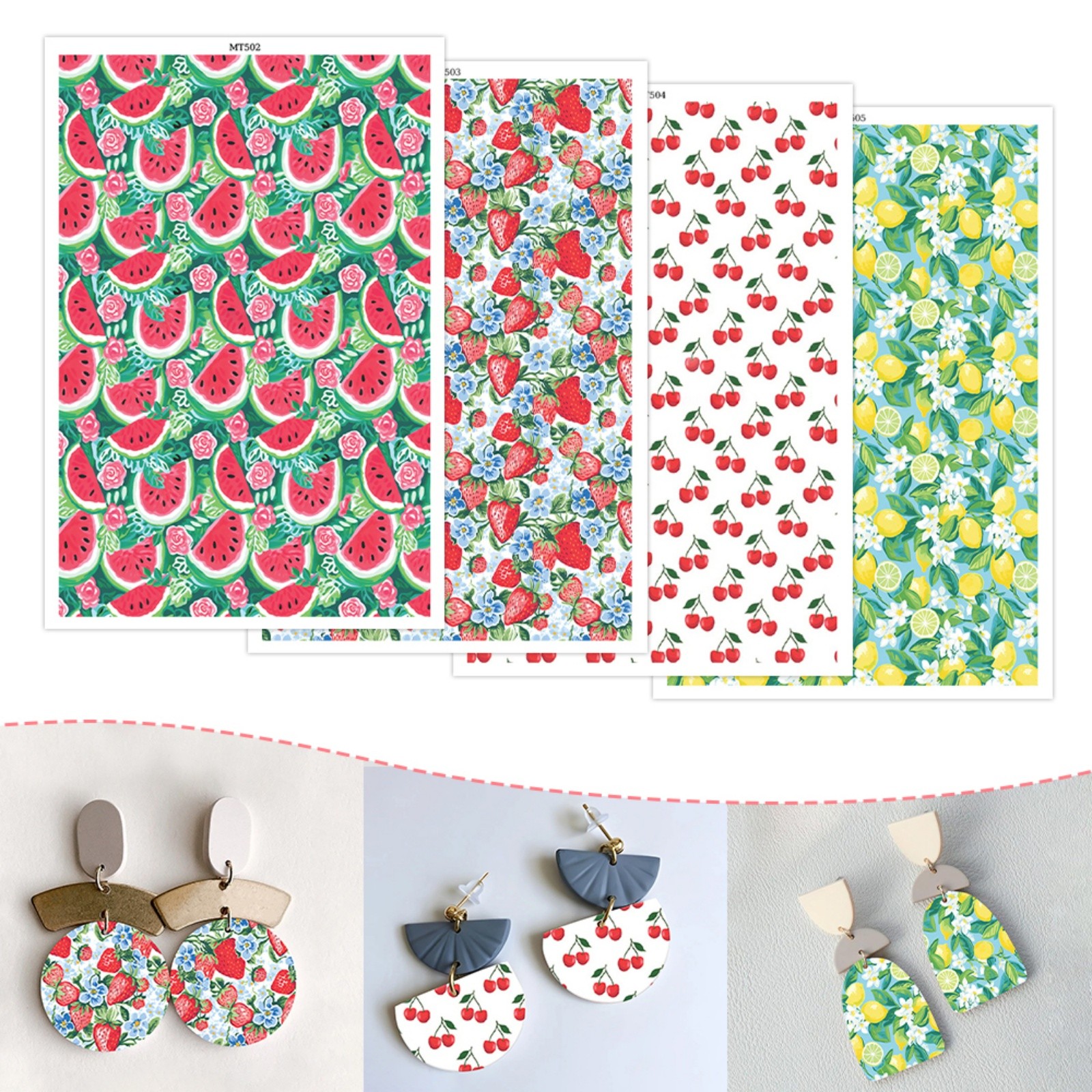 4 Sheets Fruits Clay Transfer Paper for Diy Crafts for Jewelry Earrings Making