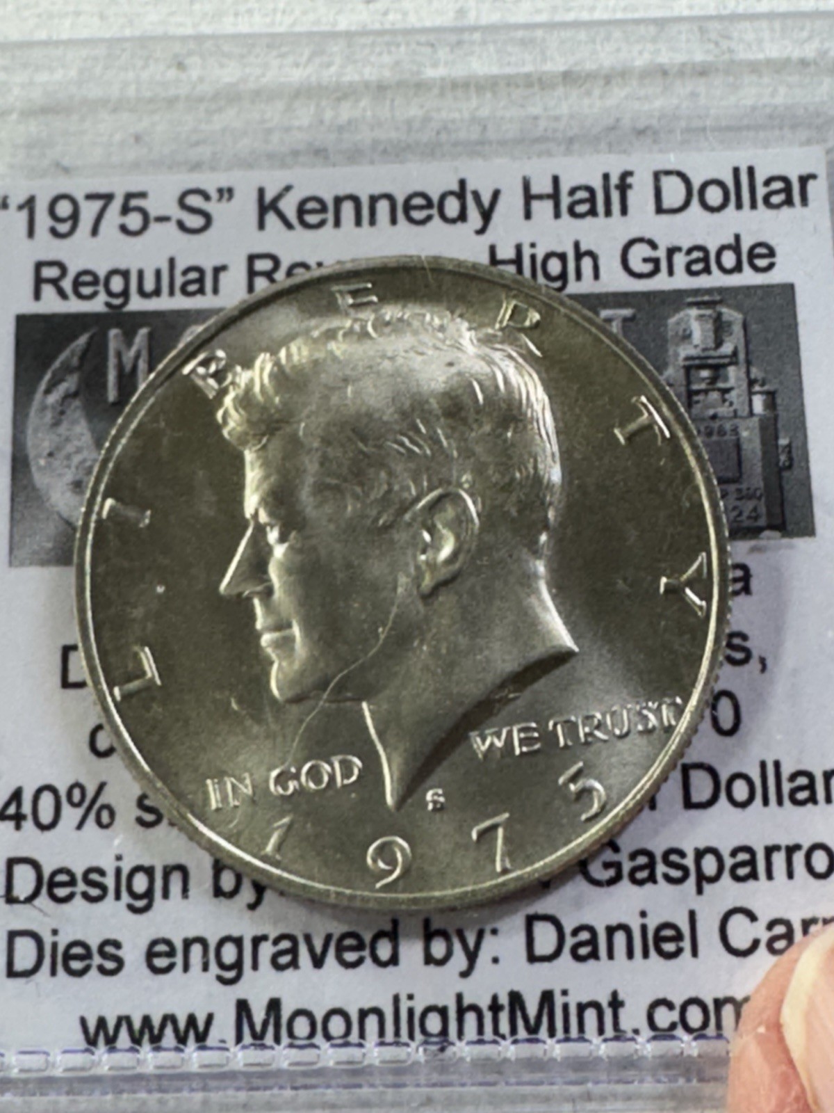 1975-S Dan Carr Kennedy 1/2 Dollar HG RR O/S on a 40% Kennedy Half Dollar