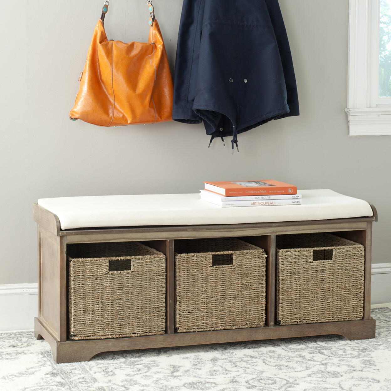 SAFAVIEH Lonan Wicker Storage Bench | Washed Nat Pine |