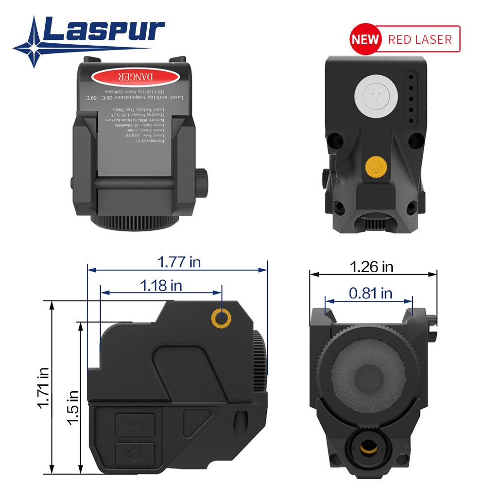 Laspur Compact RED Laser Sight Flashlight Light Combo, Magnetic Touch Recharge