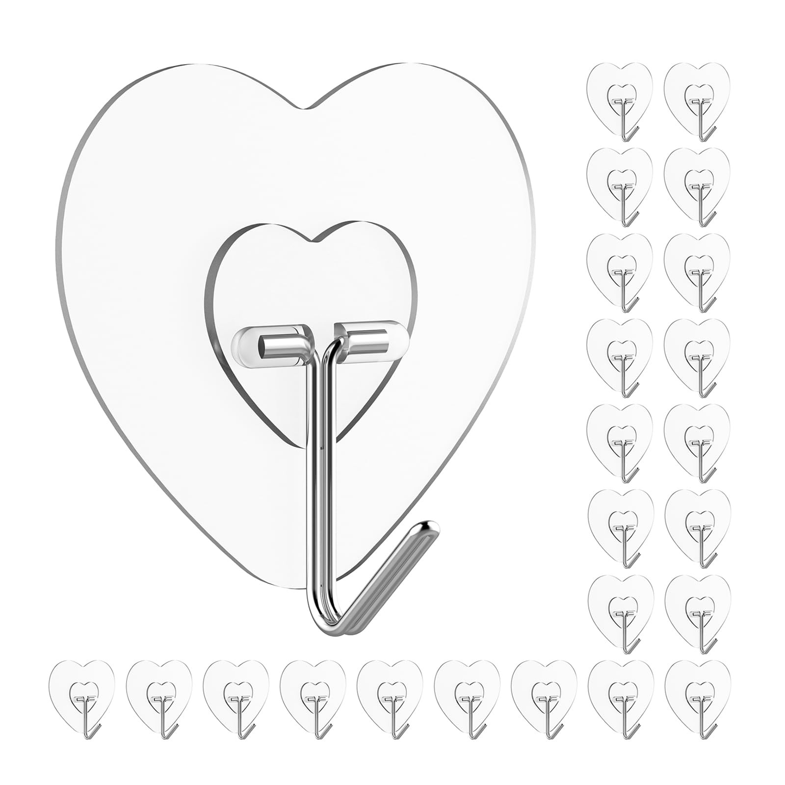 Heavy Duty Adhesive Hooks set Wall Mounting Hanger set 24 Pack Clear
