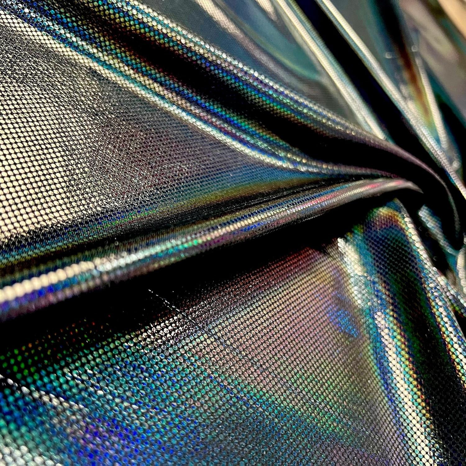 Black Mirror Hologram Metallic Reflection Stretch Spandex by Yard for Swimwear