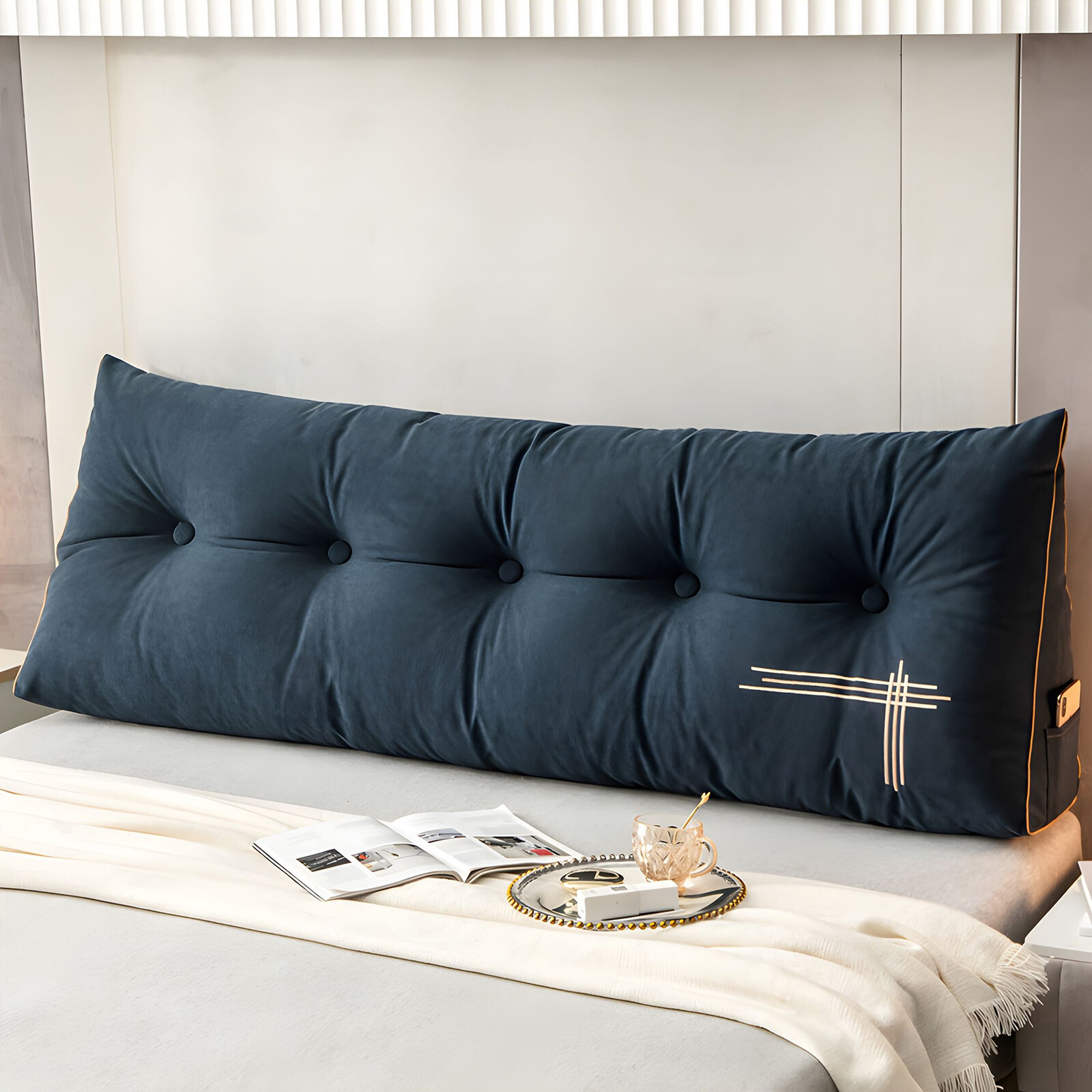 Triangular Headboard Wedge Bed Rest Reading Pillow Backrest with Removable Cover