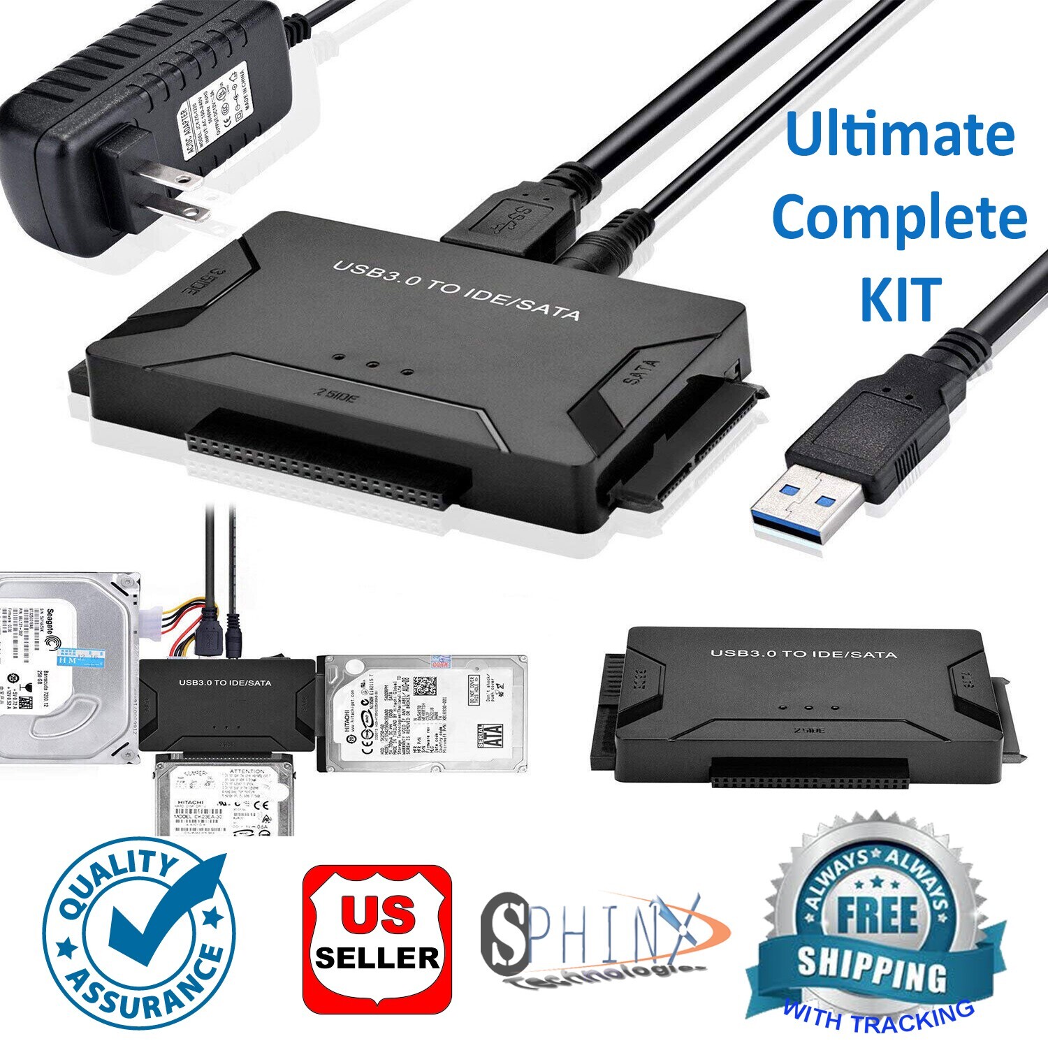 USB 3.0 to IDE/SATA Converter Adapter Kit For 2.5"/3.5" SSD/IDE/SATA Hard Drives
